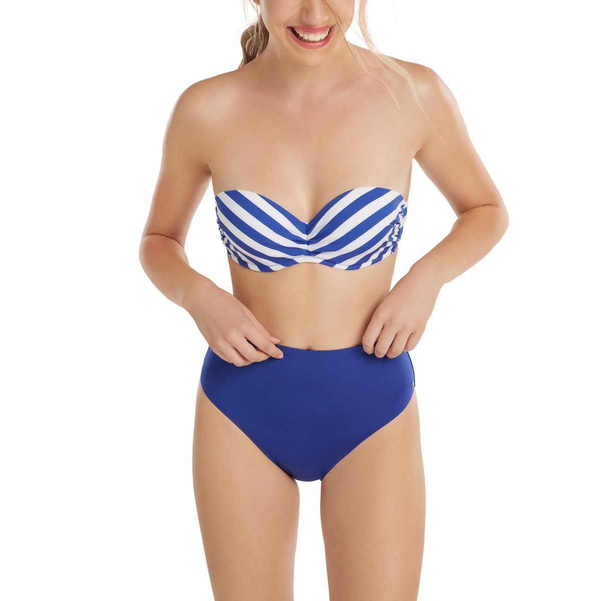 Bas maillot slip de bain taille haute Rhodes bleu, LISCA