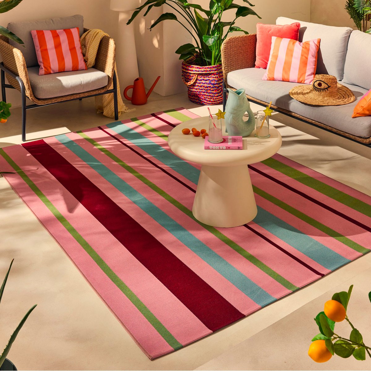 Tapis extérieur à rayures colorées AZUR rose, NAZAR RUGS