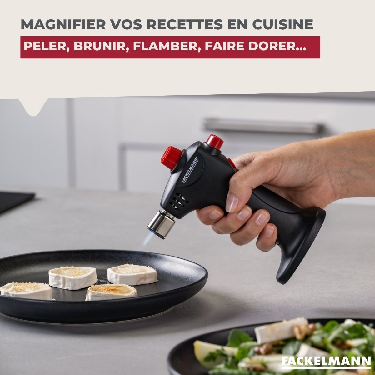 Chalumeau de cuisine à gaz rouge,noir, FACKELMANN