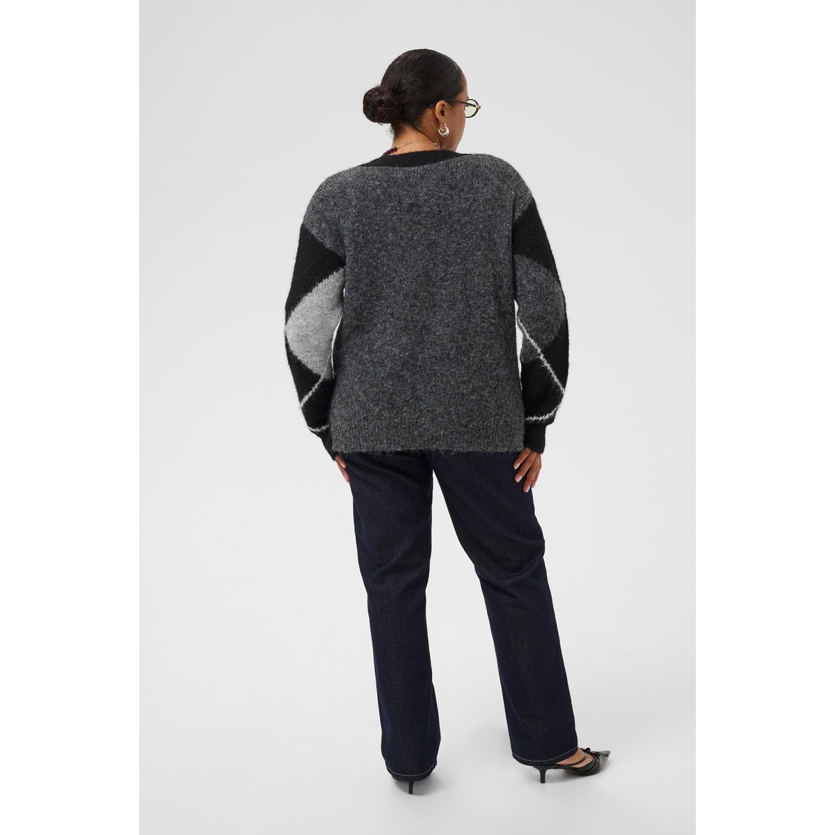 Cardigan à tricot gris grey melange/black check, KAFFE CURVE