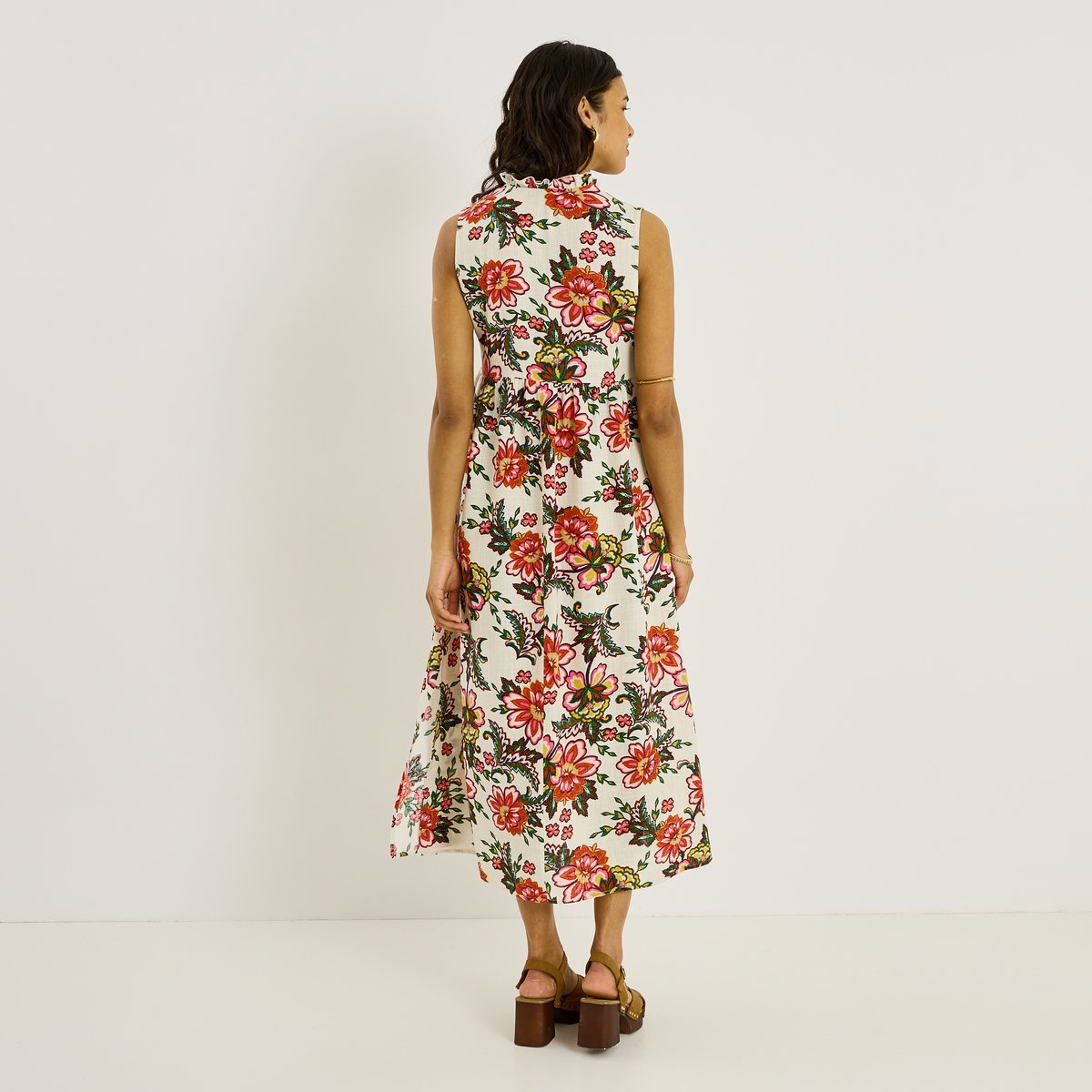 Robe longue sans manches imprimé floral blanc cassé ecru, GRAIN DE MALICE