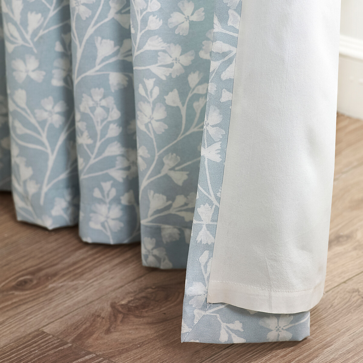 Brooke Floral Lined Eyelet Curtains duck egg blue, CATHERINE LANSFIELD