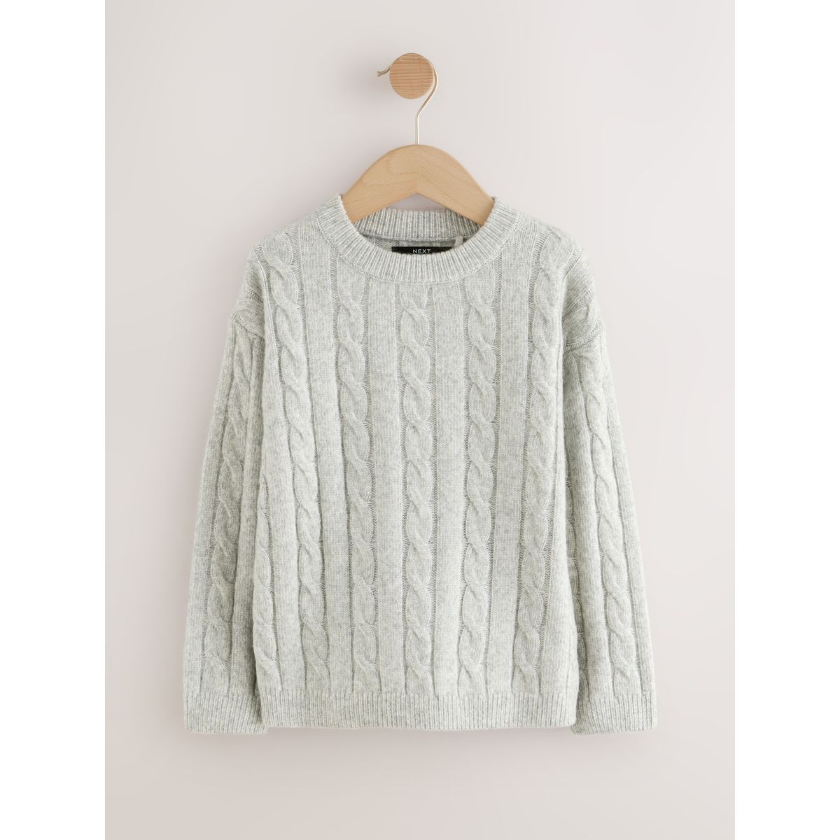 Pull ras du cou en maille torsadée gris, NEXT