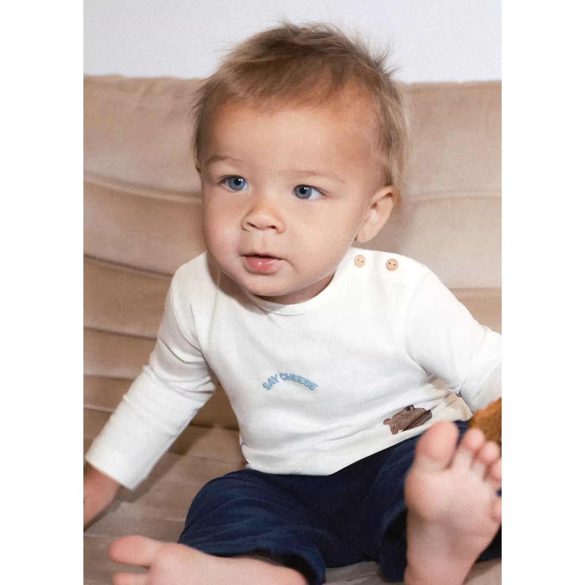 T-shirt en coton imprimé blanc cassé, MANGO BABY