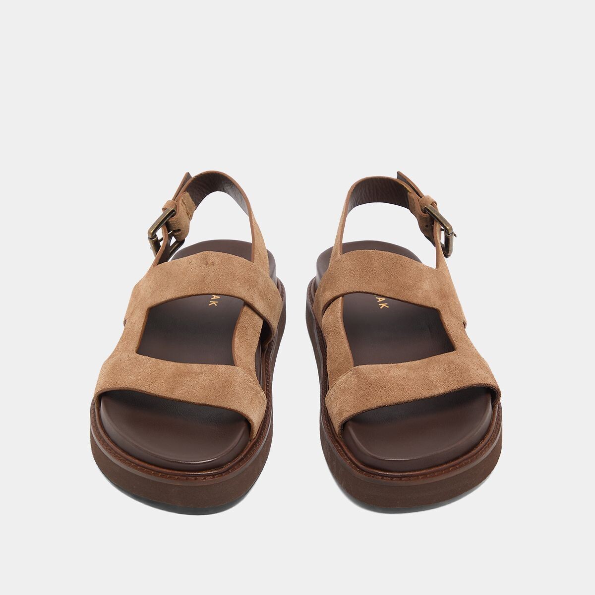 Sandales plates en cuir velours Lagune taupe, JONAK