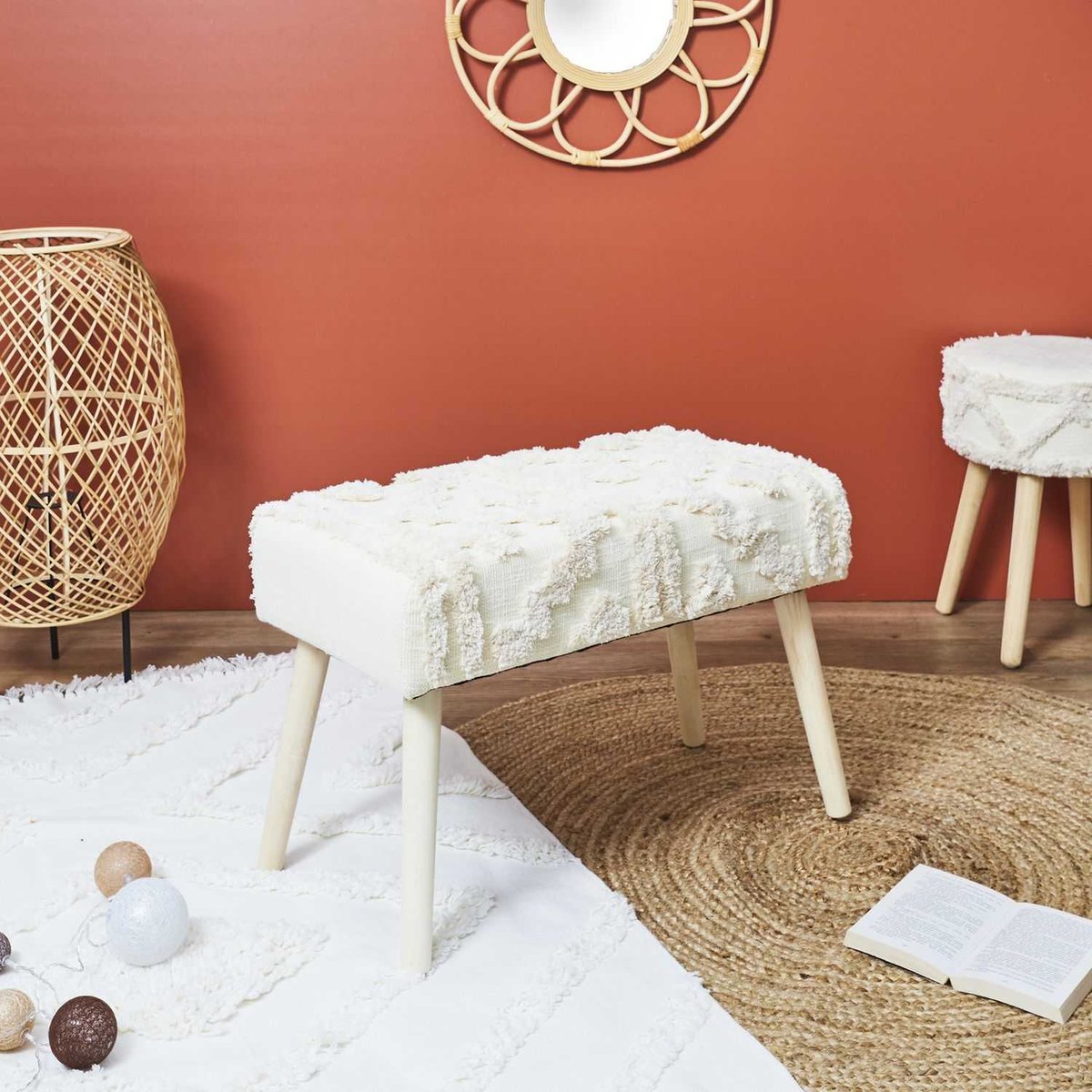 Banc avec motifs en relief design ethnique MIRAGE blanc, TOILINUX