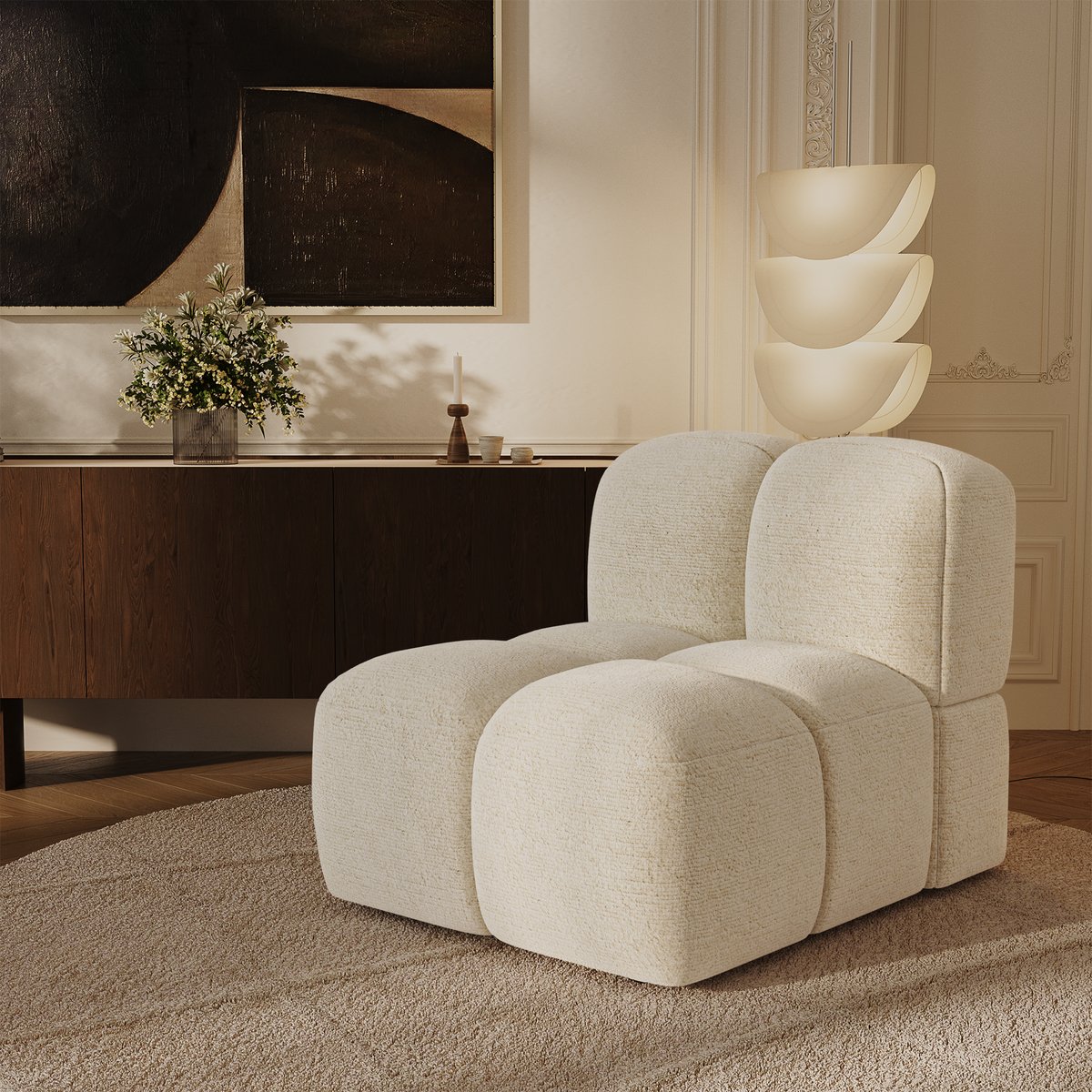 Fauteuil en velours texturé NUBI crème, SIA HOME