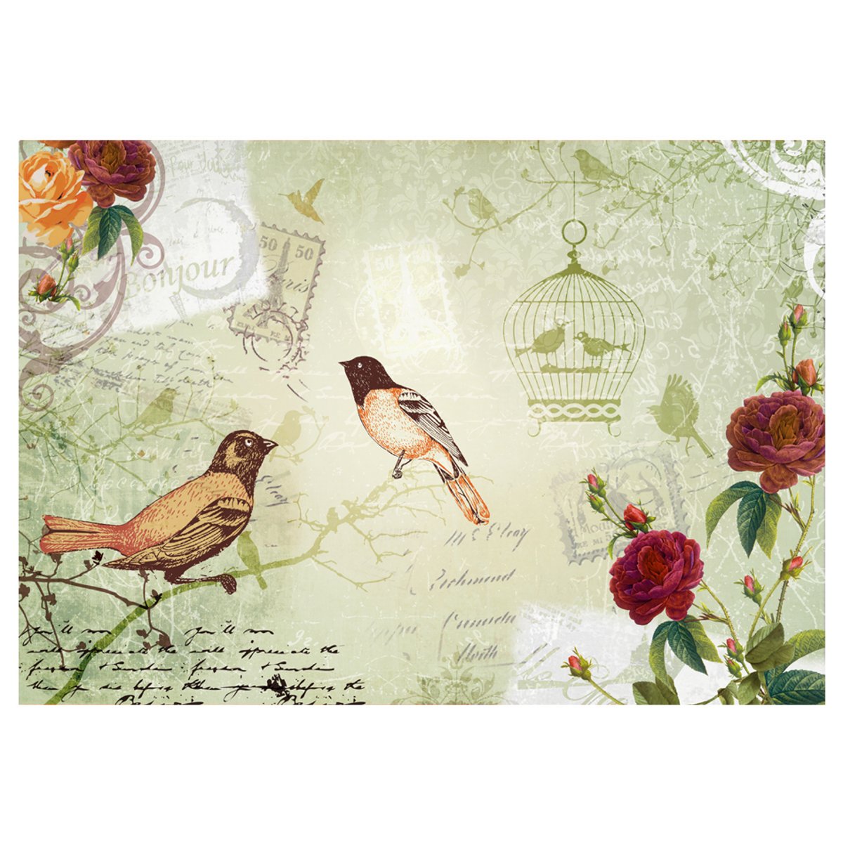 Papier peint intissé panoramique Vintage et Retro Vintage birds multicouleur, EDEN