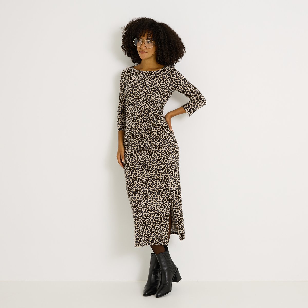 Robe longue imprimé léopard beige, GRAIN DE MALICE