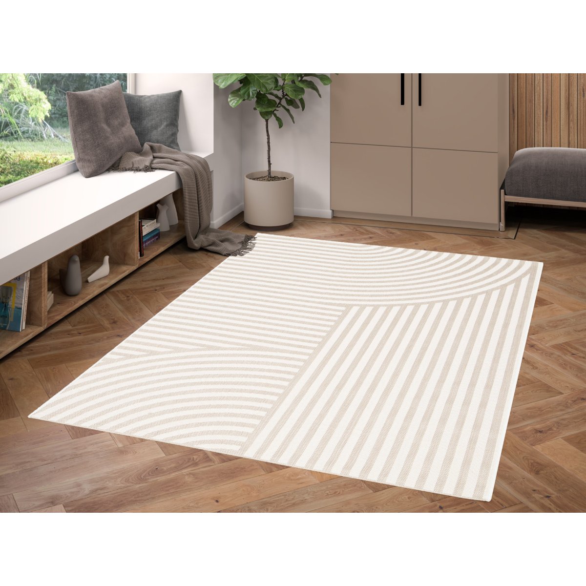 Tapis poils courts style moderne, ANNIE beige, BOBOCHIC