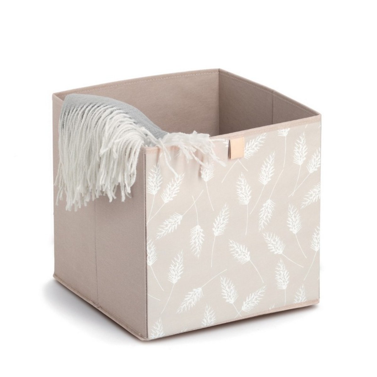 Panier rangement textile imprimé décoratif Pampasgrass beige, ZELLER PRESENT