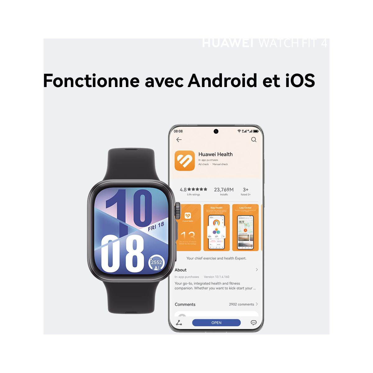 Montre connectée Watch Fit 4 Noir noir, HUAWEI