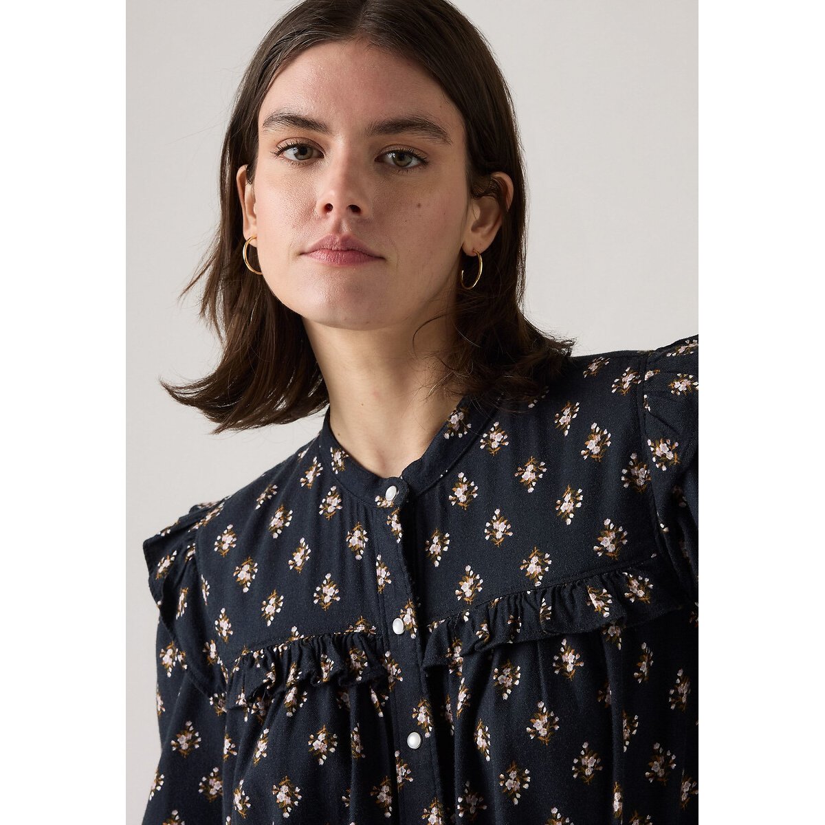 Hemd met volants en lange mouwen bedrukt zwart, LEVI'S