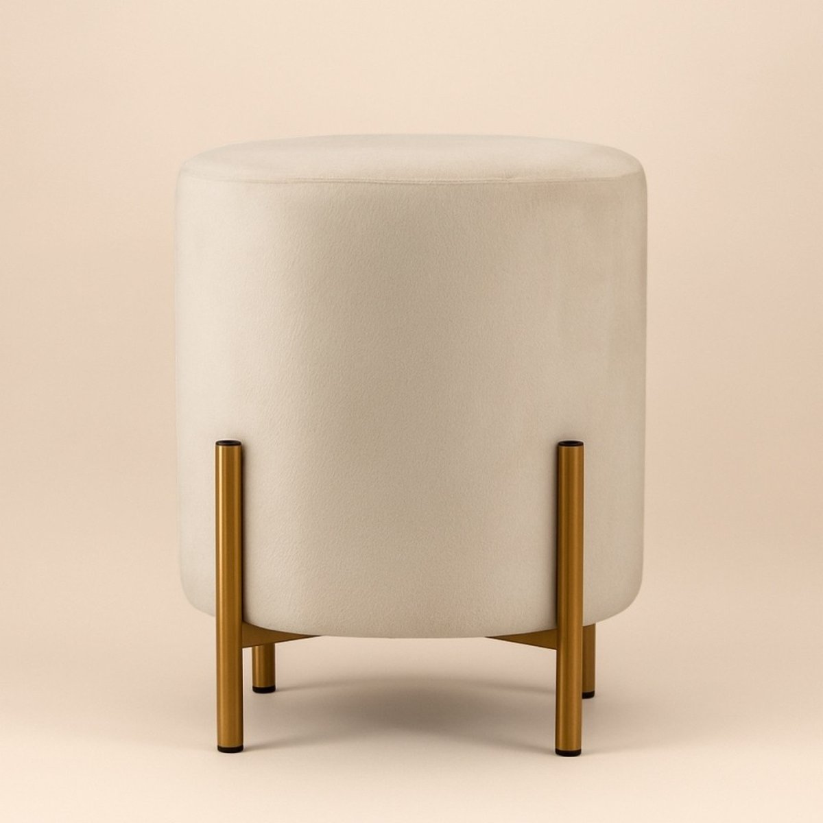 Pouf en velours rond pieds métal 36x30cm beige, ORNAMI
