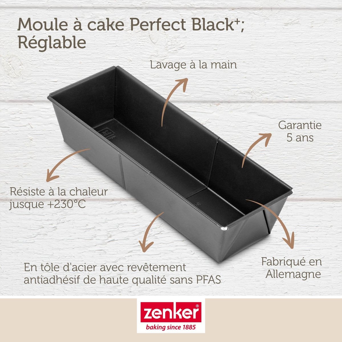 Moule à cake extensible 20 à 35 cm PERFECTBACK+ noir, ZENKER