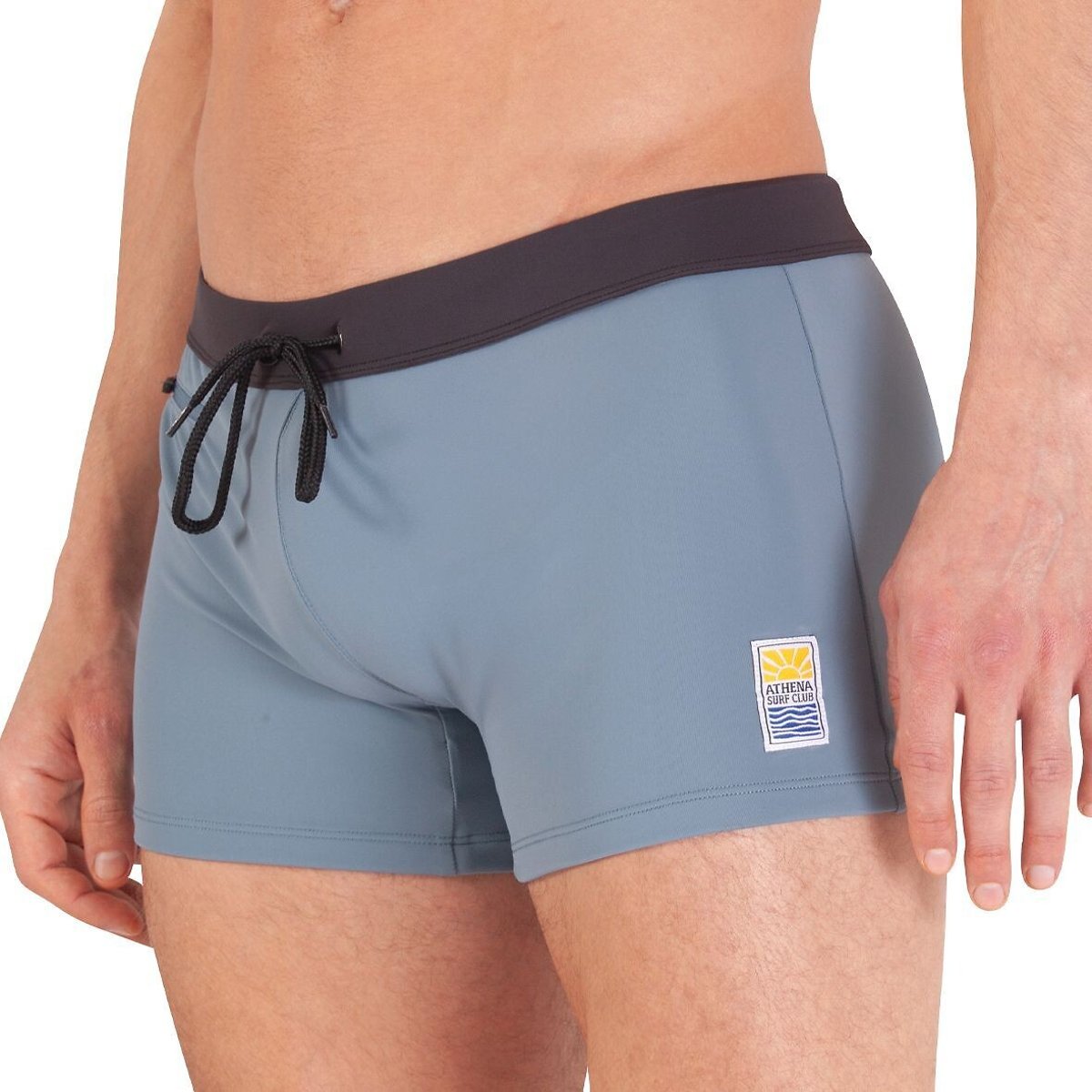 Boxer de bain avec poche zippée gris bleu, ATHENA