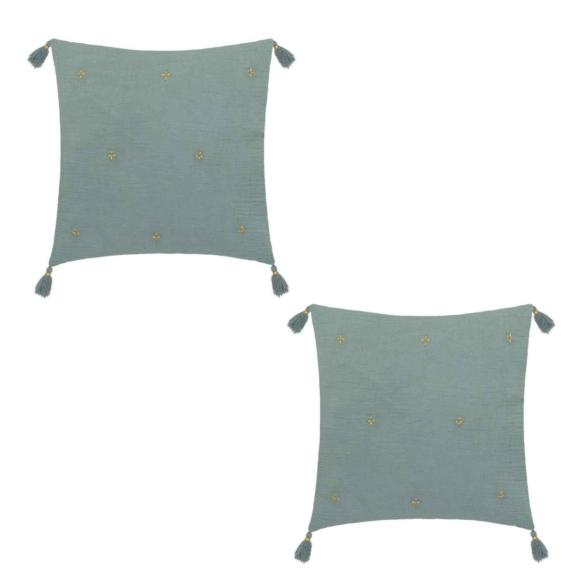 Lot de 2 coussins de chaise brodés rectangulaires JAMANA céladon, TOILINUX