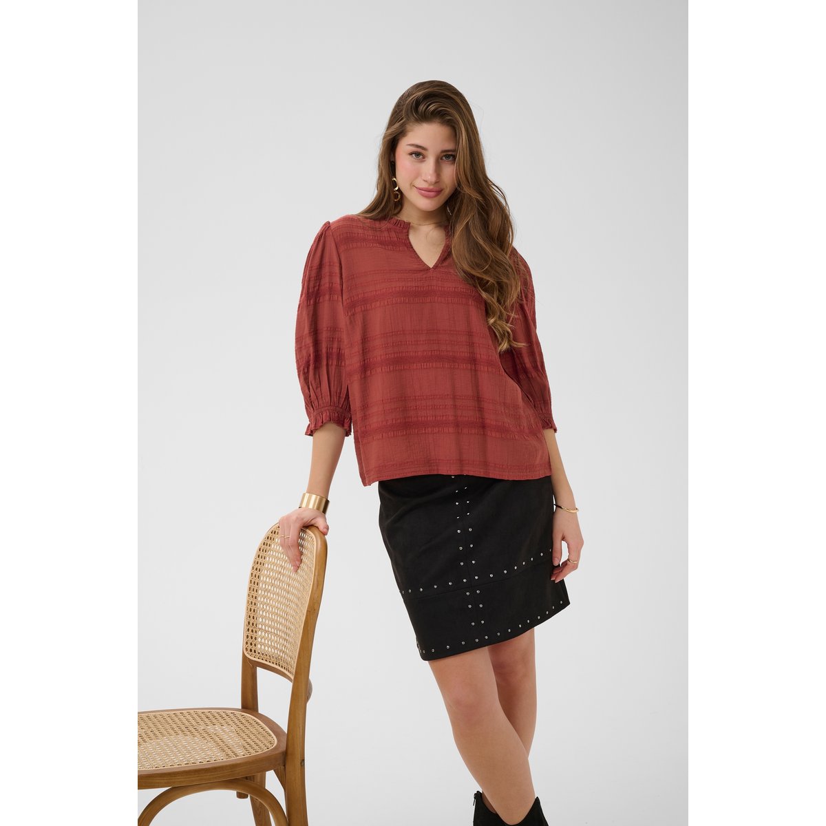 Blouse à manches courtes marron brandy snifter, CREAM