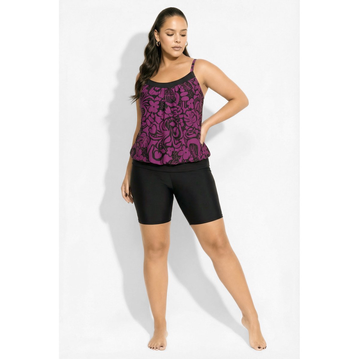 Tankini avec short, motif à fleurs noir, ULLA POPKEN
