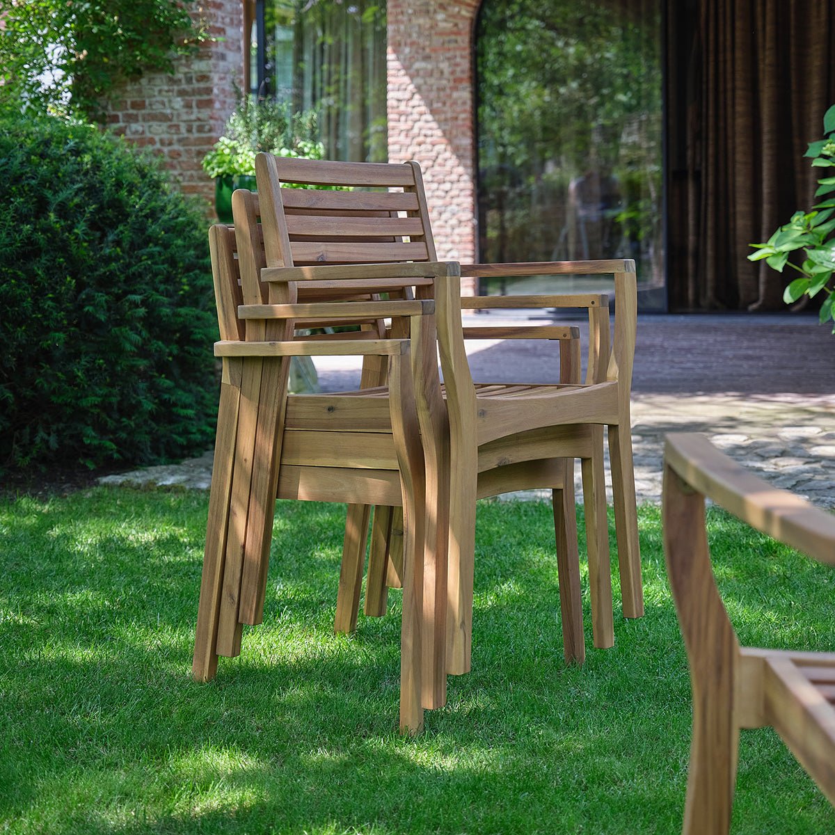 Lot de 4 fauteuils de jardin en acacia massif MILOS naturel, BERAH GETAH