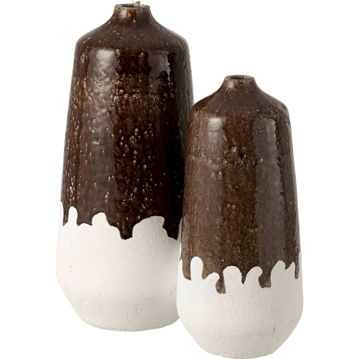 Vase en poterie deux parties fait main blanc et marron foncé, RECOLLECTION