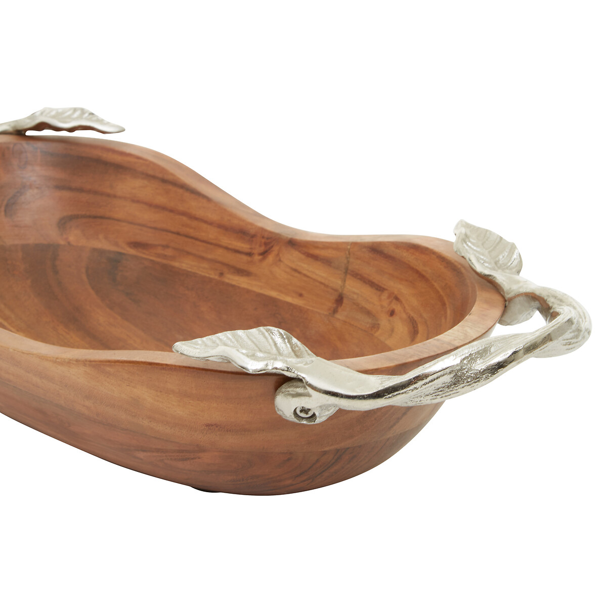 Large Acacia Wood Oval Bowl with Aluminium Leaf Handle brown, SO'HOME