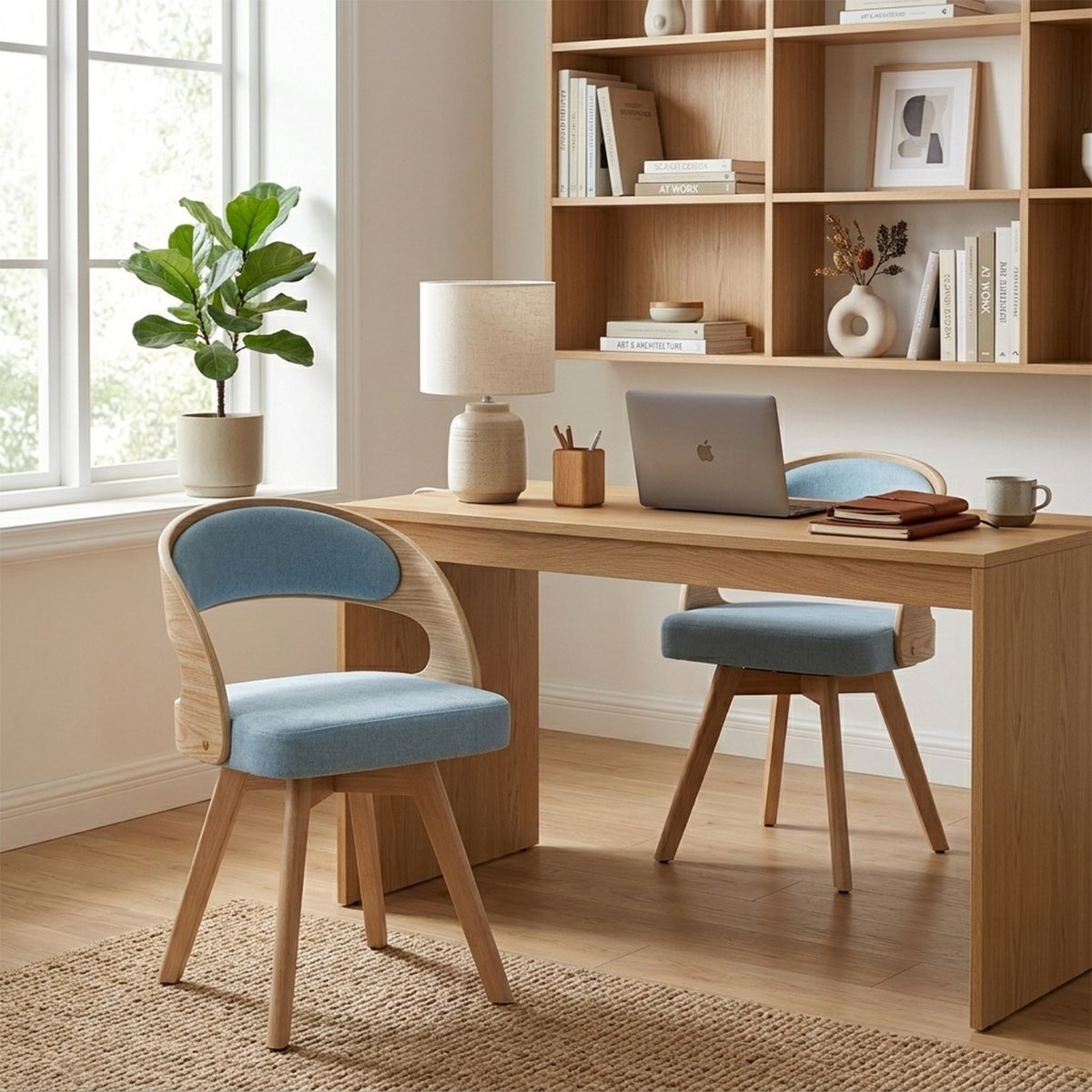 Lot de 4 fauteuils de salle à manger rotatif scandinave en hêtre, GINNY bleu, MEUBLES COSY