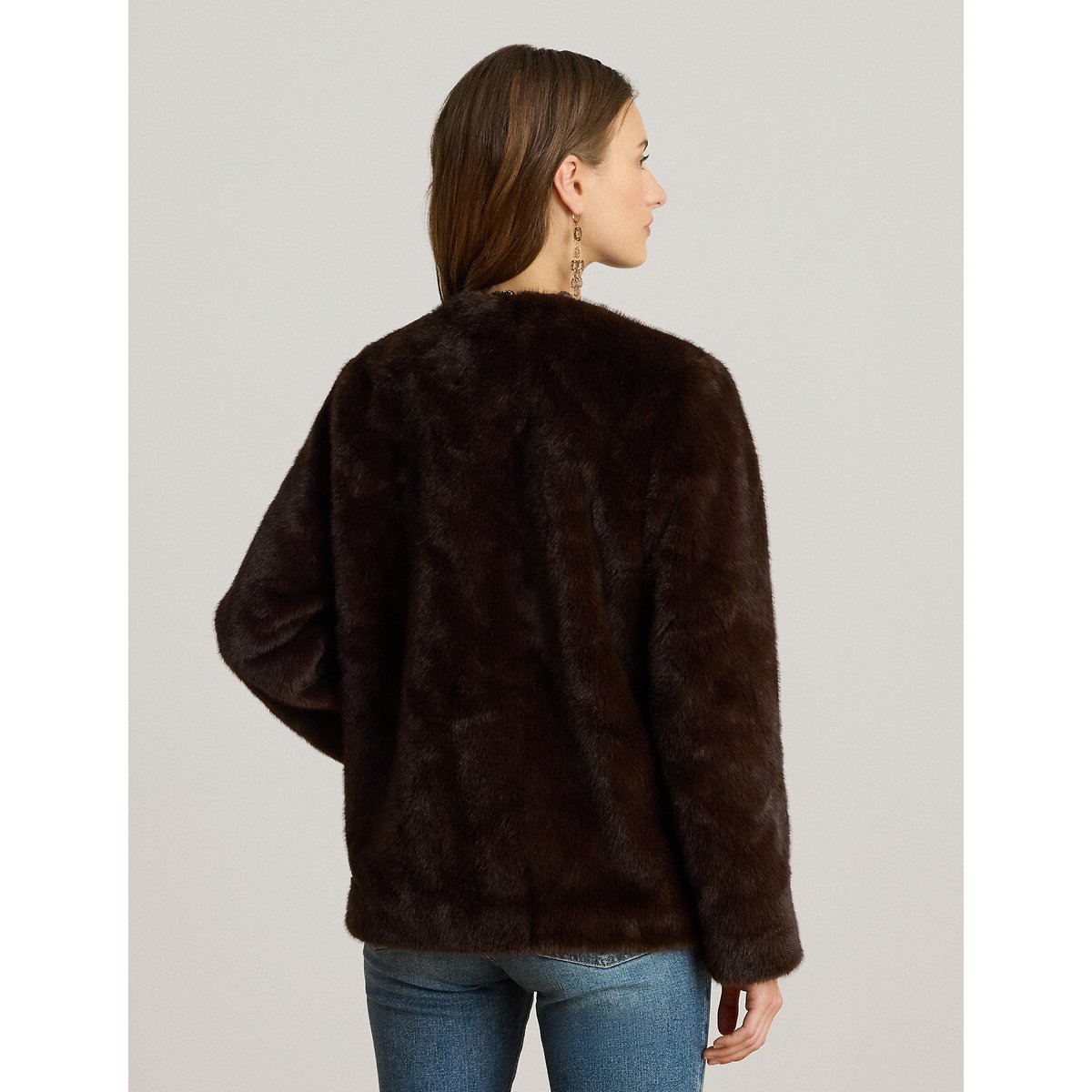 Casaco curto e fofo com gola redonda castanho, LAUREN RALPH LAUREN