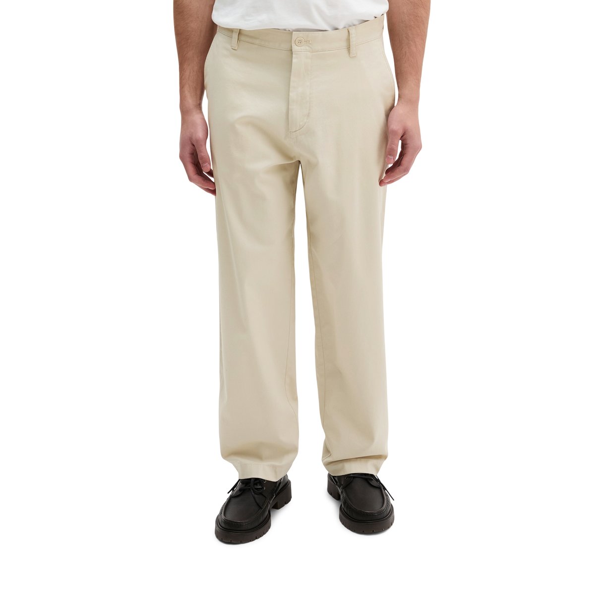 Pantalon modèle Bent relaxed en satin stretch de coton biologique gris, MARC O'POLO