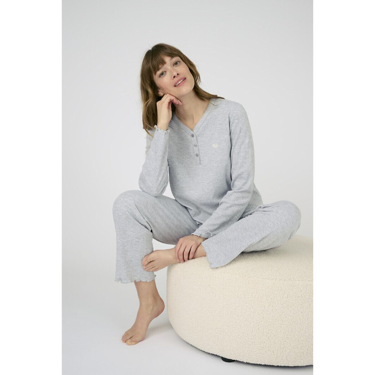 Ensemble de pyjama manches longues gris chiné, DAMART