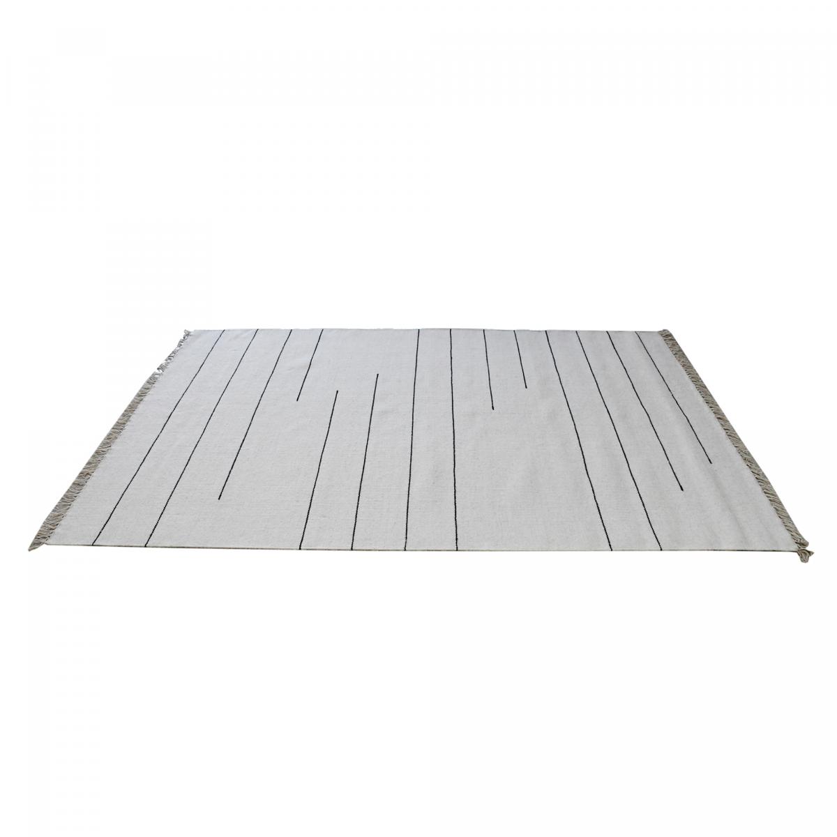 Tapis kilim fait main en laine motif simple PRAHA écru, gris, UN AMOUR DE TAPIS