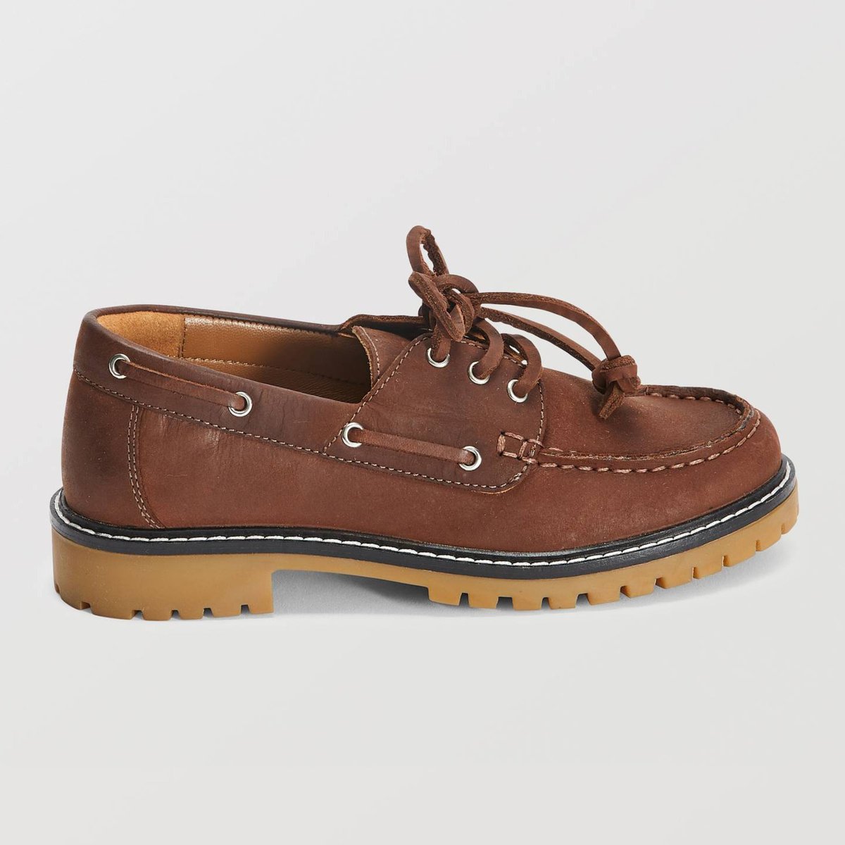 Chaussure bateau cuir tan, MONOPRIX