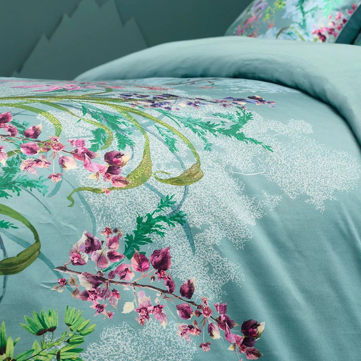 Parure de lit satin de coton 90 fils OMBRES BOISEES givre, GARNIER THIEBAUT