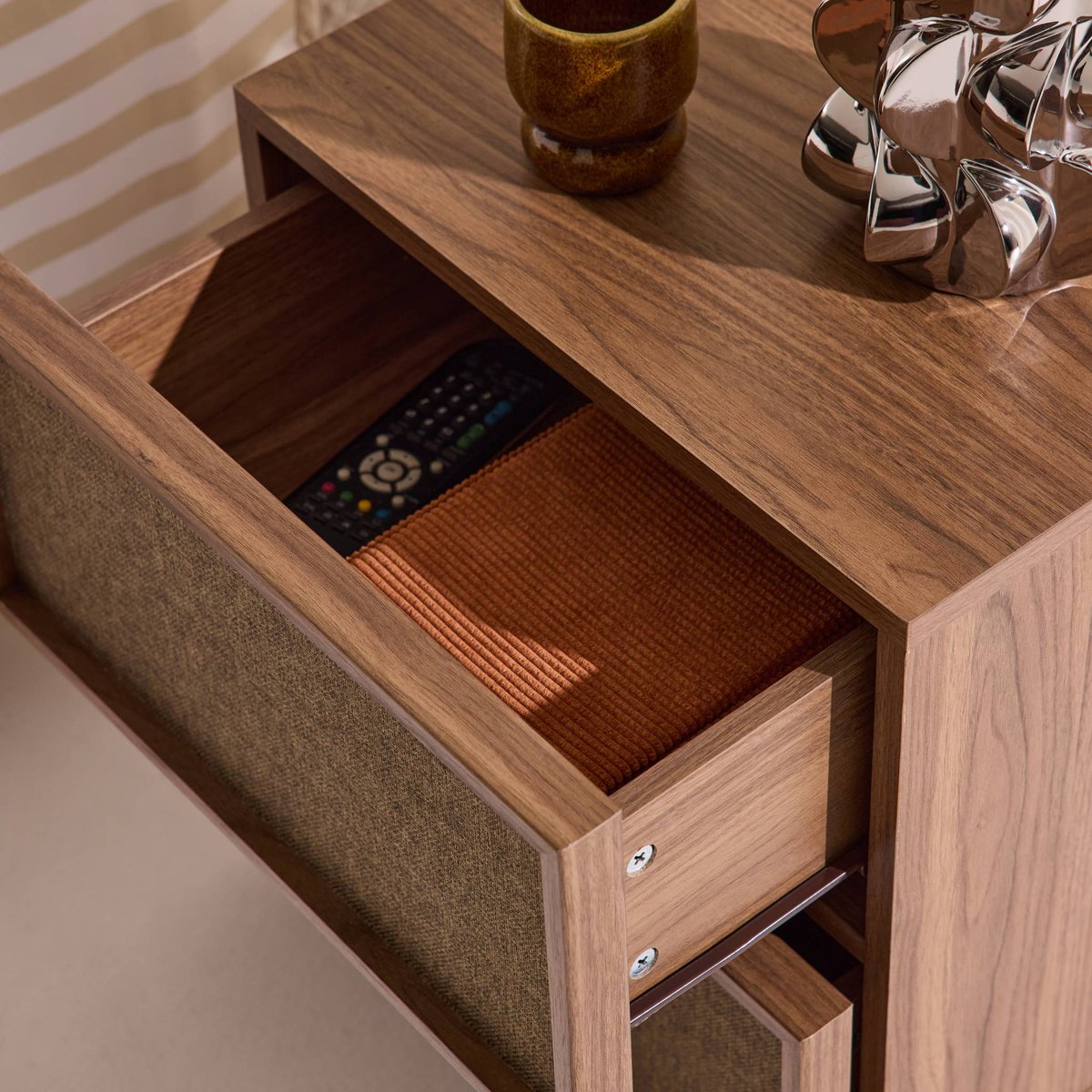 Table de chevet décor bois et tissu 2 tiroirs (lot de 2) KUBA naturel, SWEEEK