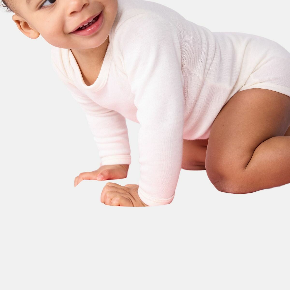 Body manches longues, laine mélangée ecru, PETIT BATEAU