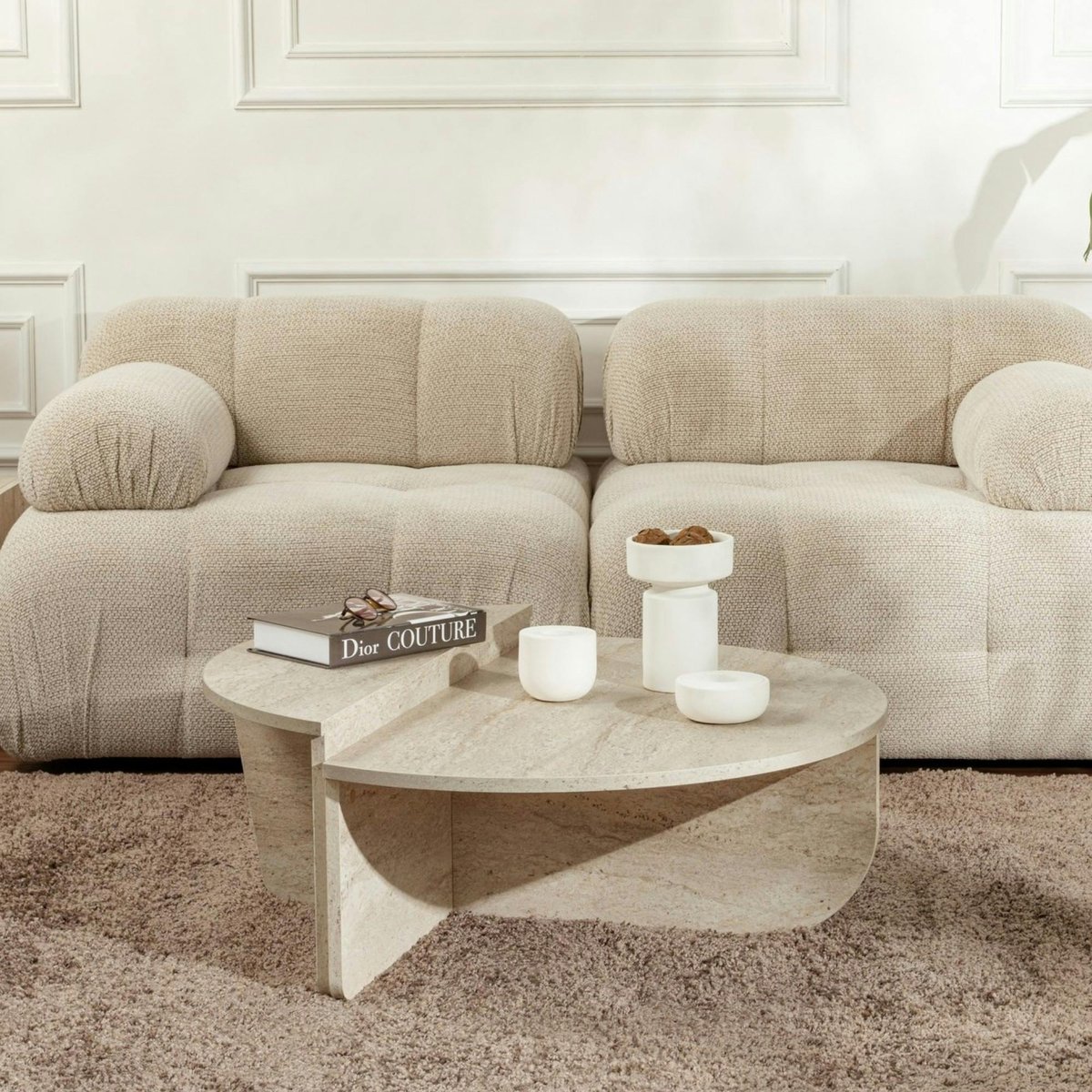 Table basse ronde modulable 2 hauteurs MARFA travertin, PIER IMPORT
