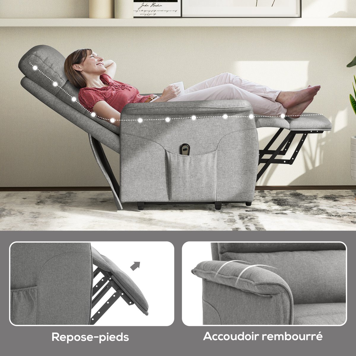 Fauteuil releveur électrique Polyester Gris gris, HOMCOM