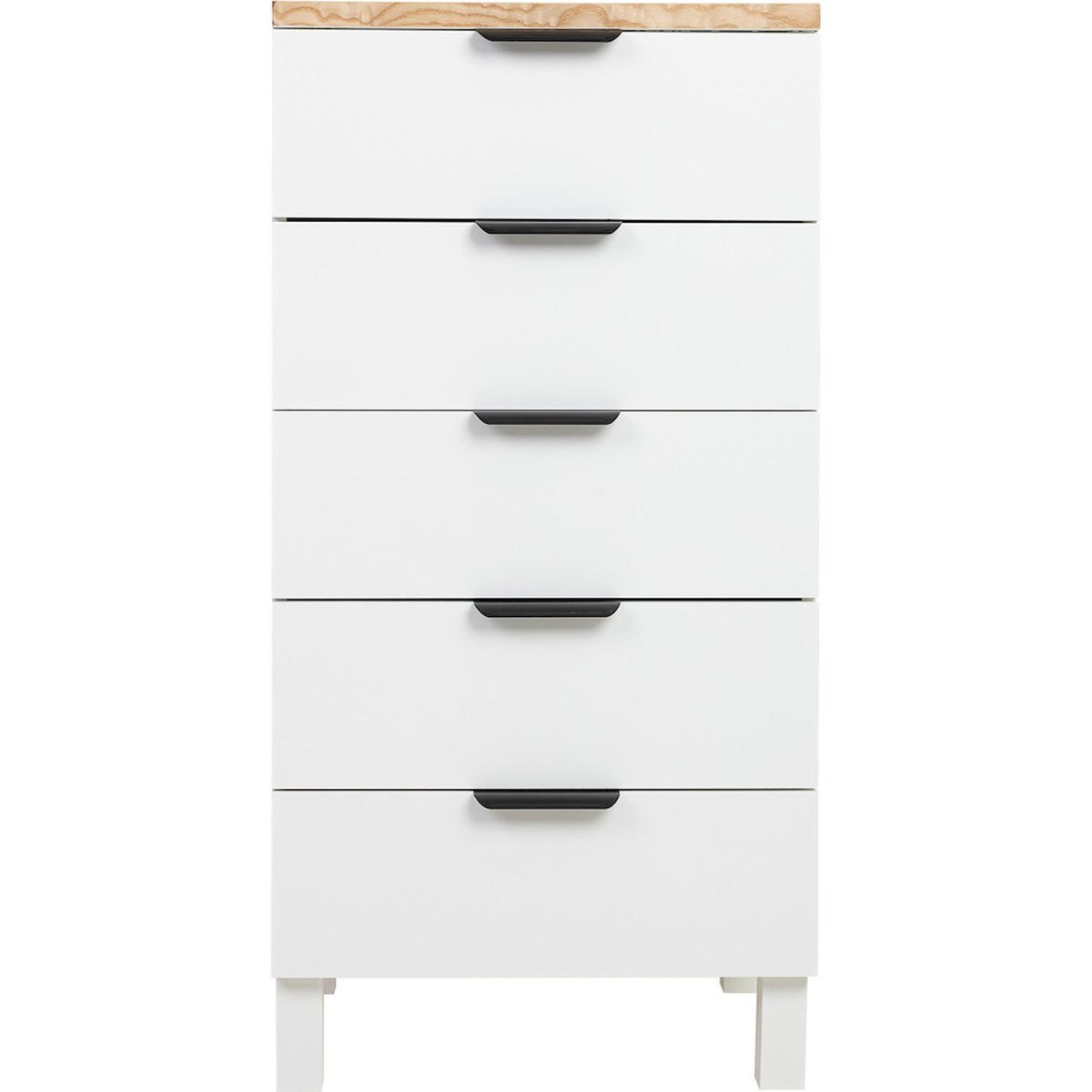 Chiffonnier en bois 5 tiroirs rectangulaire blanc et bois naturel, RECOLLECTION