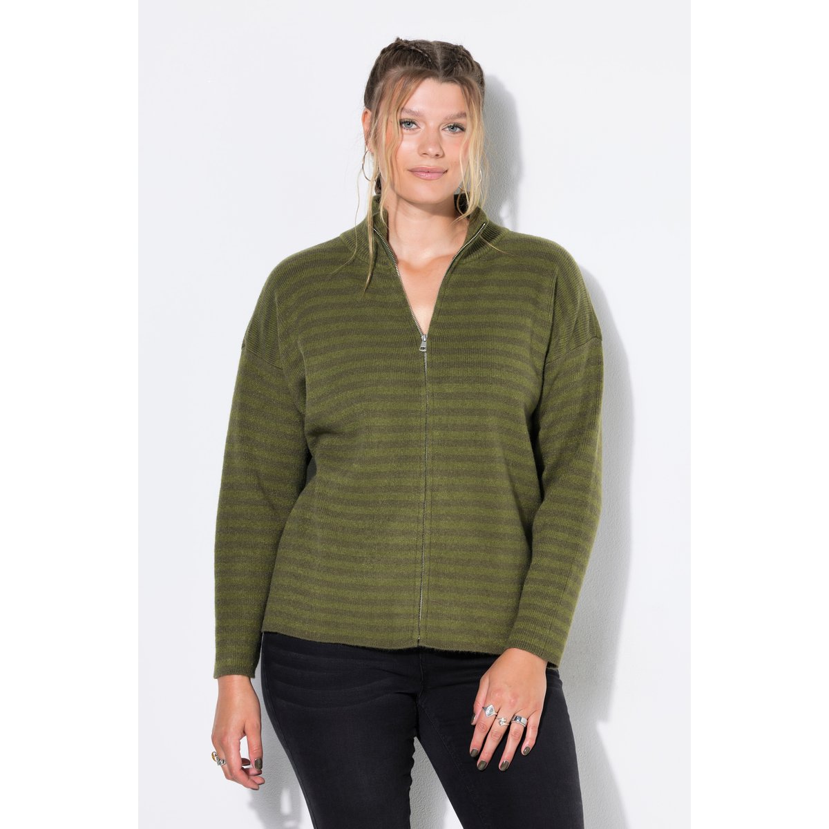 Cardigan oversize, maille côtelée vert kaki, STUDIO UNTOLD