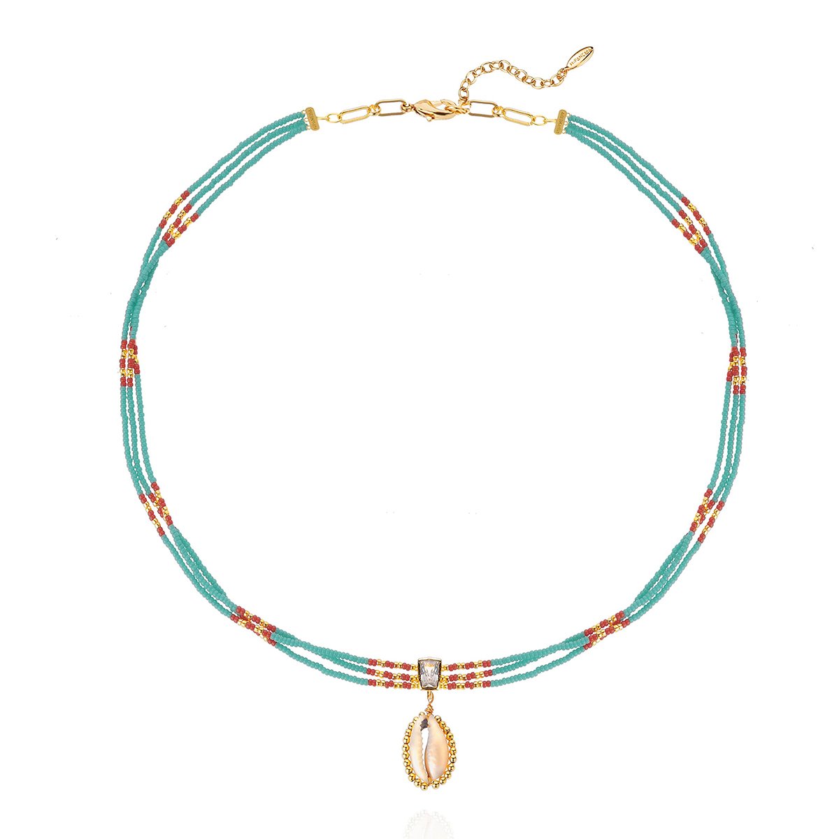 Collier ajustable multirang avec perle et pendentif central NYMPHE turquoise, HIPANEMA