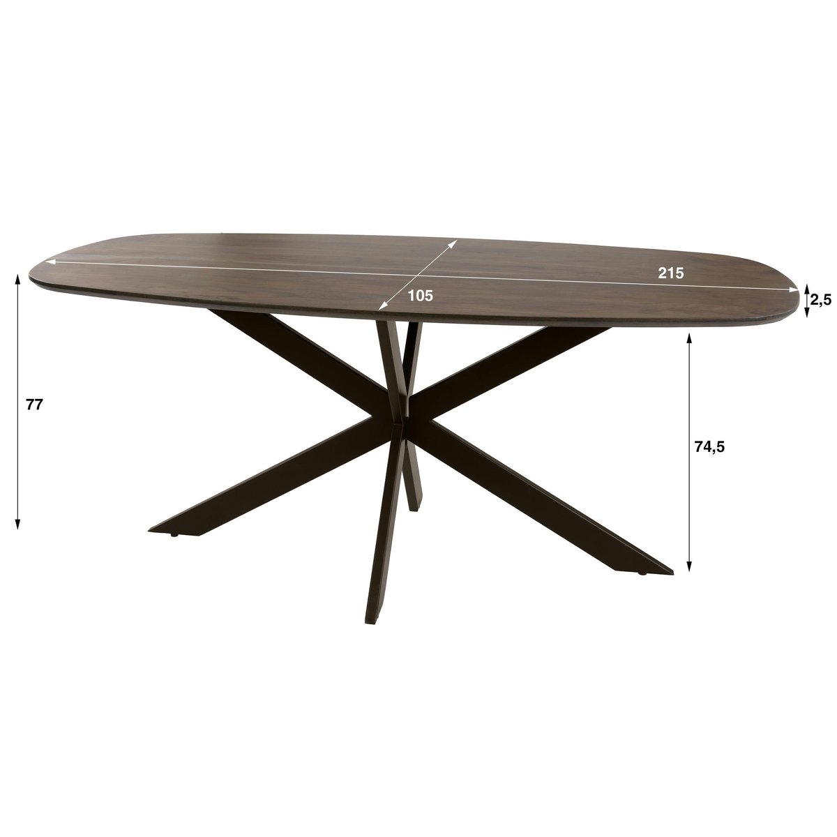 Table à manger bois d'acacia foncé bords arrondis 215 cm NAKO marron, PIER IMPORT