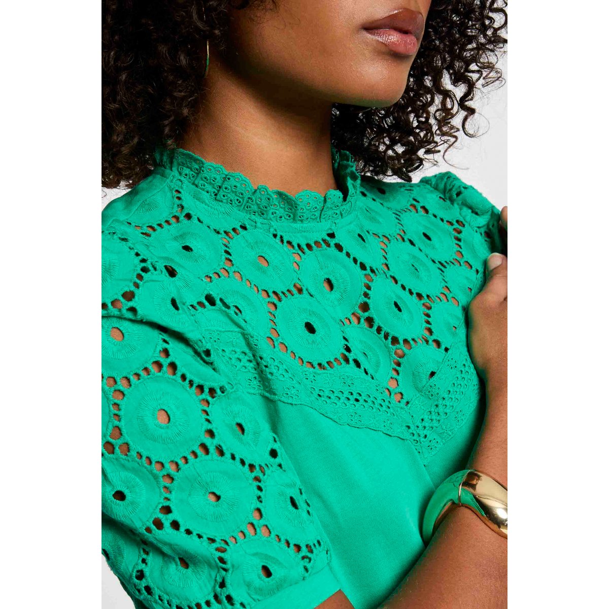 T-shirt manches courtes brodé vert émeraude, MORGAN