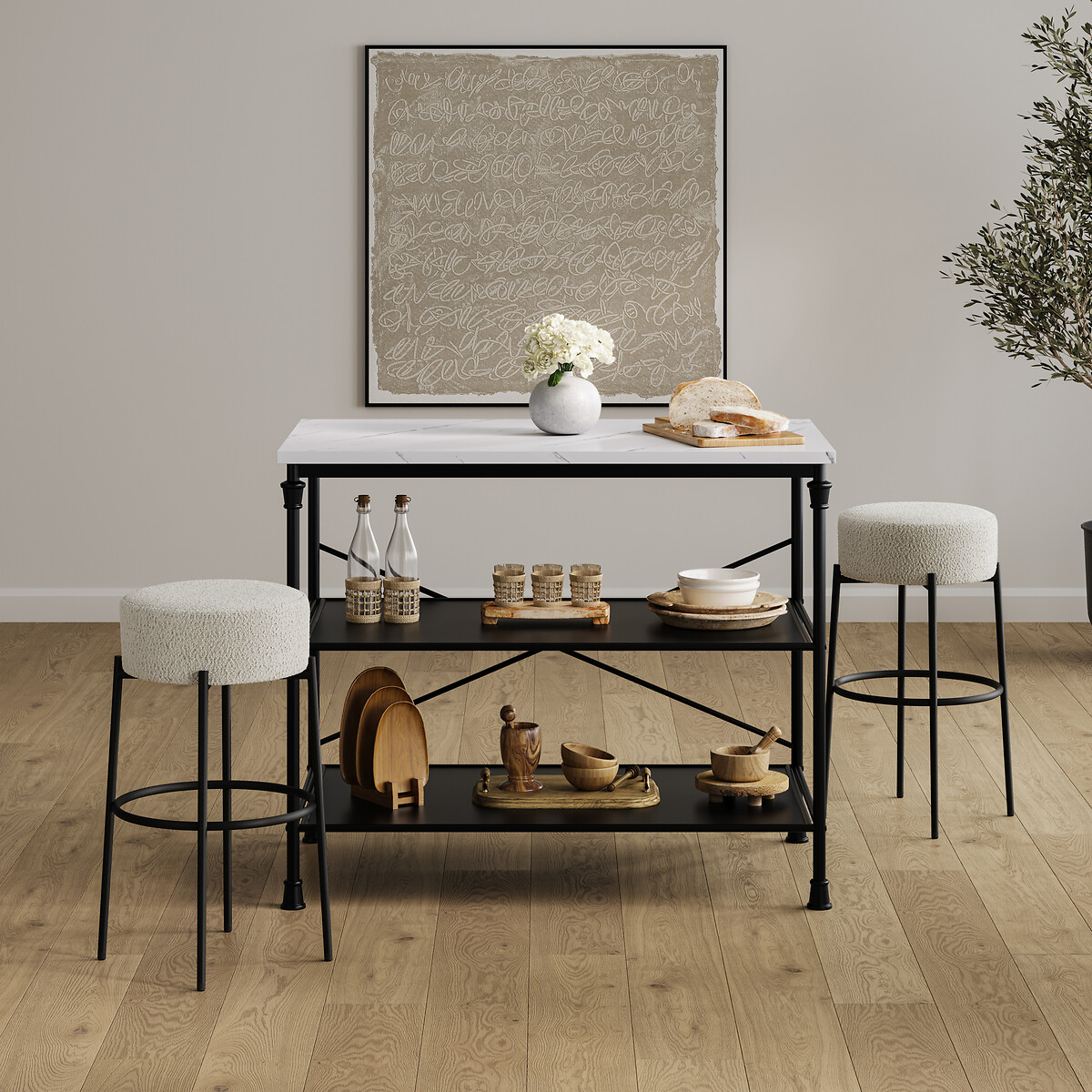 Aine Bouclé Barstool ivory, SO'HOME