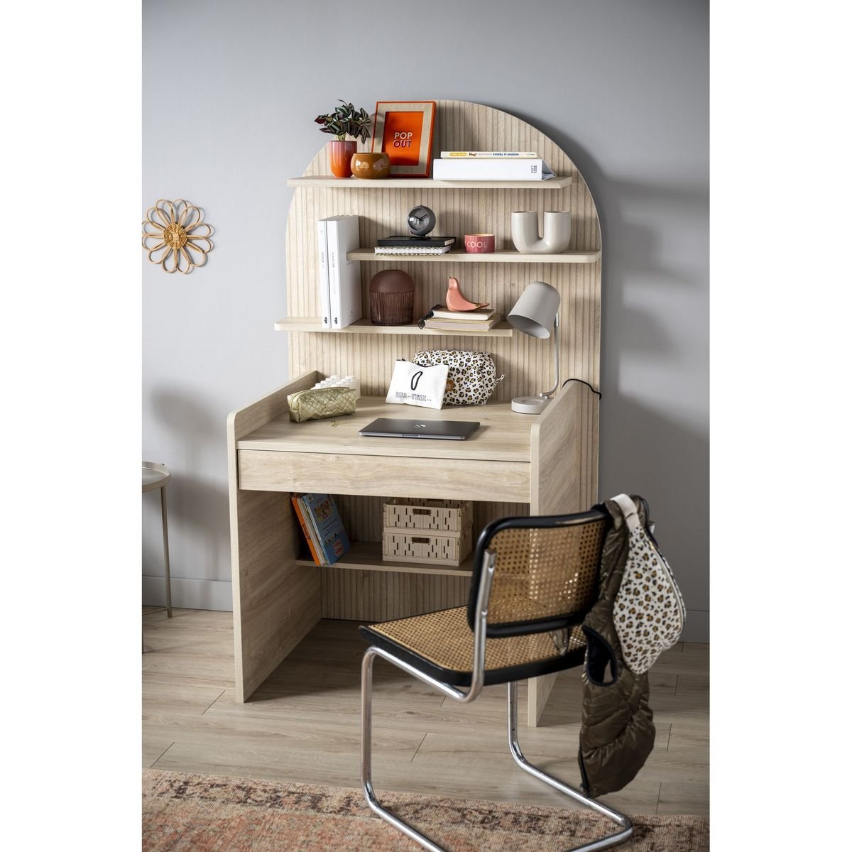 Bureau enfant - décor bois chêne sépia forme arche - ARCHE marron, SAUTHON
