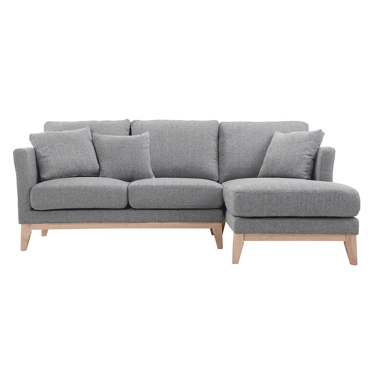 Canapé d'angle droit scandinave déhoussable 4 places en tissu et bois OSLO gris, MILIBOO
