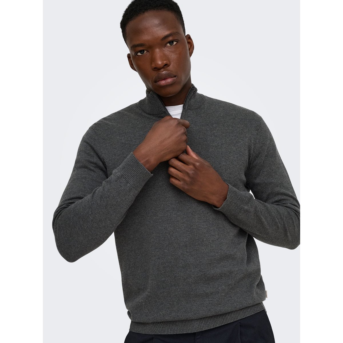 Pull En Maille dark grey melange 1, ONLY & SONS