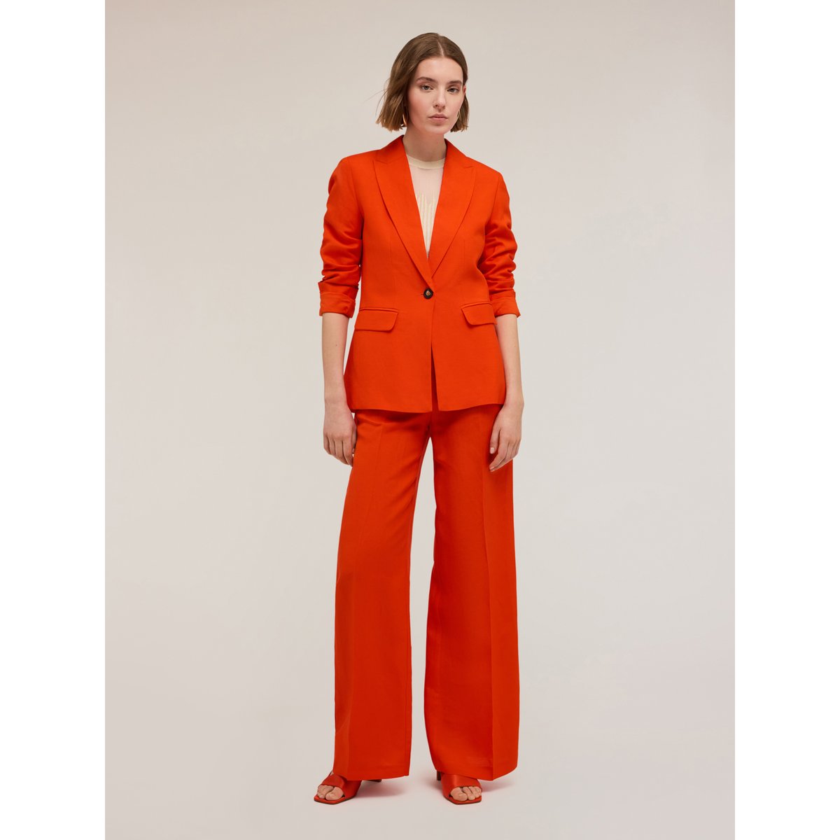 Blazer simple boutonnage en mélange de lin rouge, MOTIVI