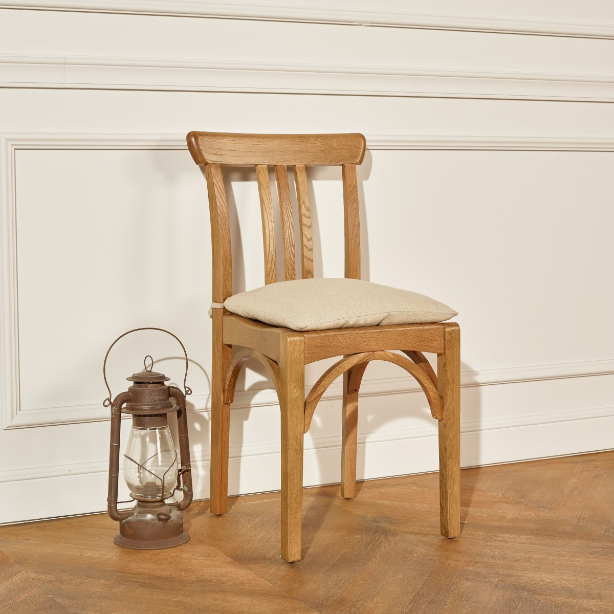 Lot de 2 chaises bistrot en chêne et coussin en lin CALBAR lin, ROBIN DES BOIS
