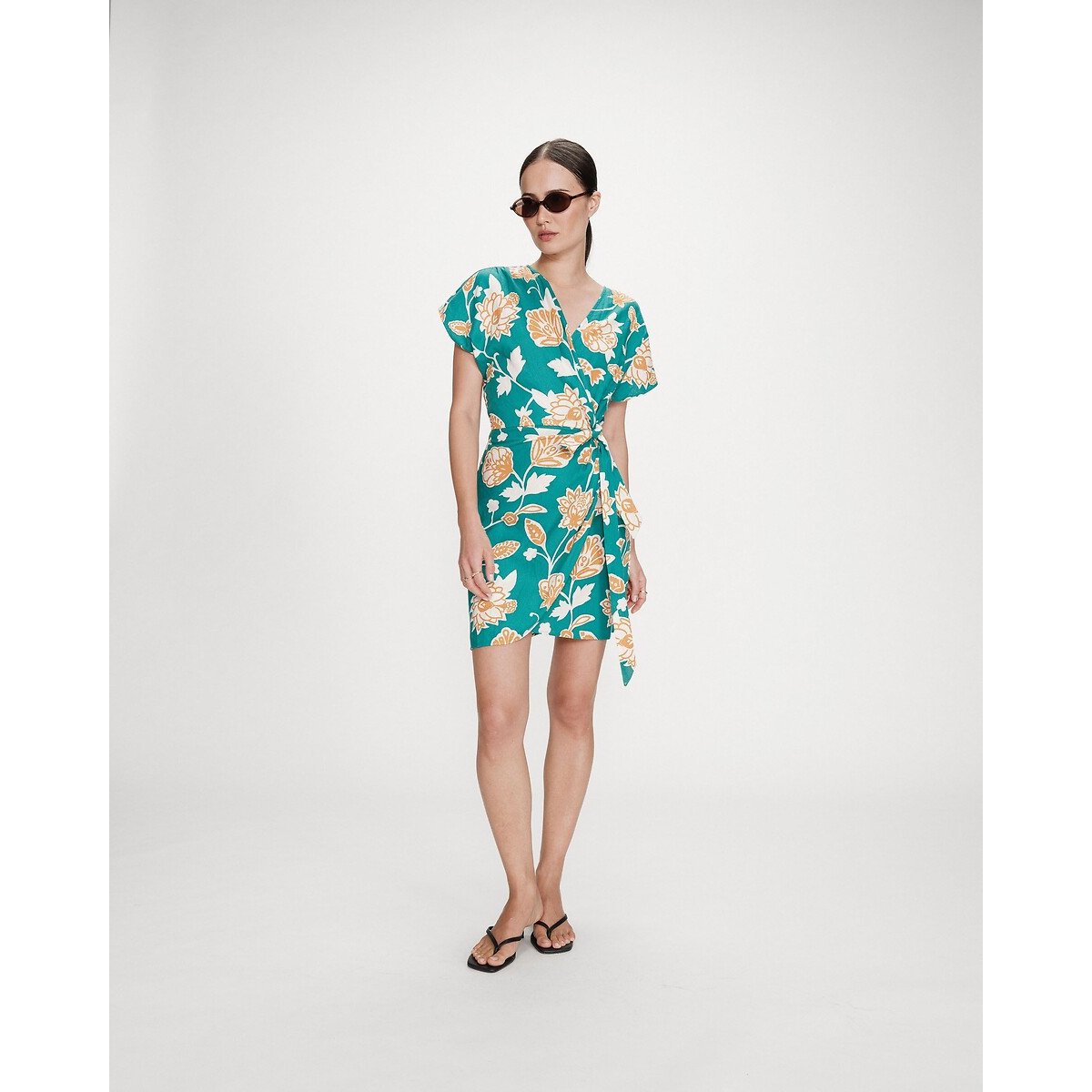 Robe courte portefeuille imprimée VELORA imprimé vert, GRACE & MILA