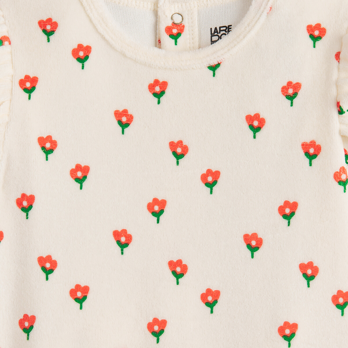 Lot de 2 pyjamas 1 pièce, en velours, imprimé fleurs rose + beige, LA REDOUTE COLLECTIONS